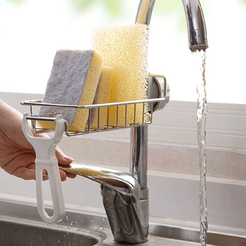 

Stainless Steel Faucet Storage Racks Adjustable Sink Rag Sponge Draining Rack Kitchen Bathroom Soap Storage Holders Shelves