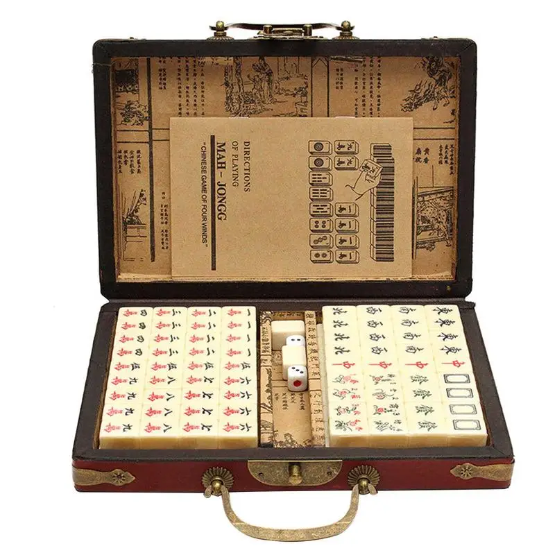 

22x15x4cm Portable Chinese Mahjong Game Set With Mahjong Box Travel For Party Play Fun Entertainment Fun Family Board Games