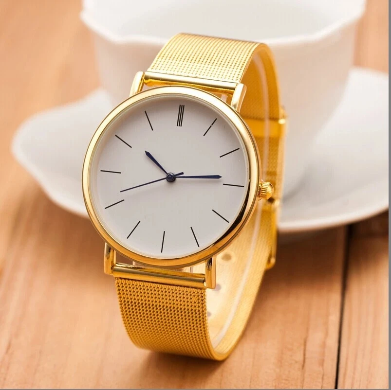 

Luxury Brand Geneva Women Watch Fashion Gold Stainless Steel Mesh Belt Watch Men Casual Quartz Watches Ultrathin WristWatches