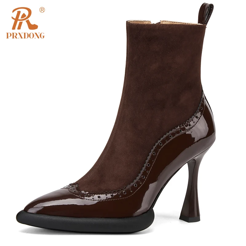 Женские ботильоны на высоком каблуке PRXDONG черные или коричневые из натуральной