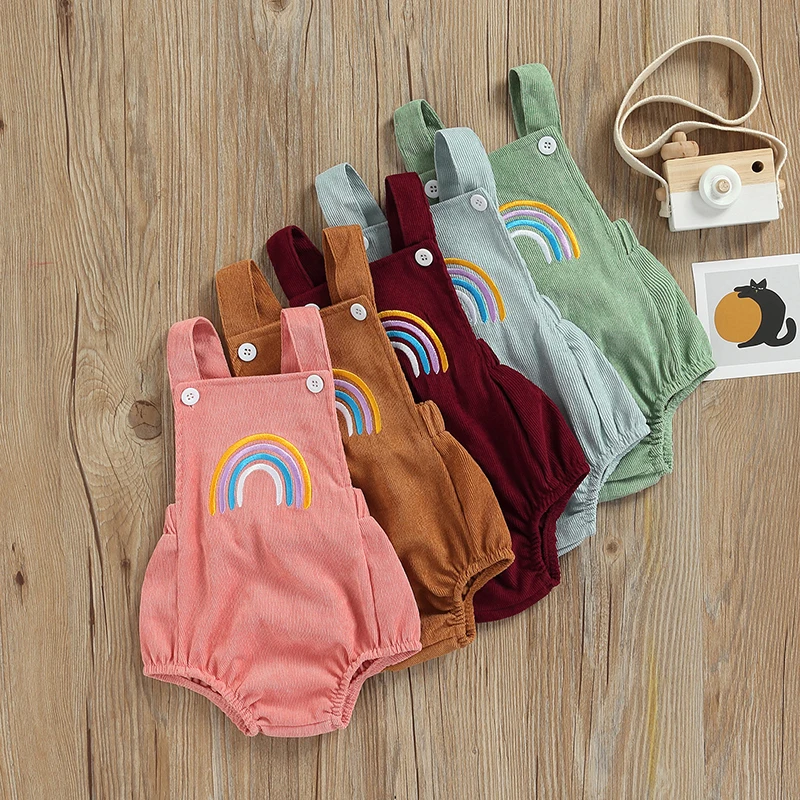 

Summer Newborn Girl Cotton Rainbow Bodysuit Buttons Decor Wide Shoulder Straps Romper Baby Clothing
