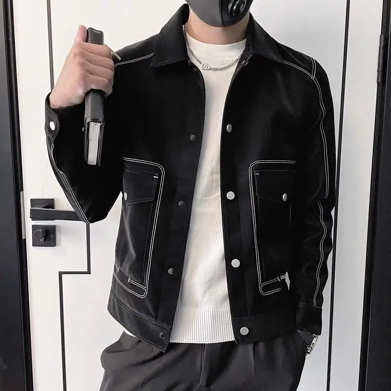 Модные пальто с лацканами на пуговицах карманами и вышивкой Мужская одежда