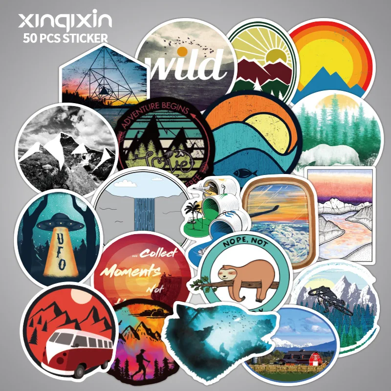 

50pcs Outdoor Tourism Scenery Trolley Case Decal Cute Waterproof Guitar Skateboard Graffiti Sticker Car Sticker