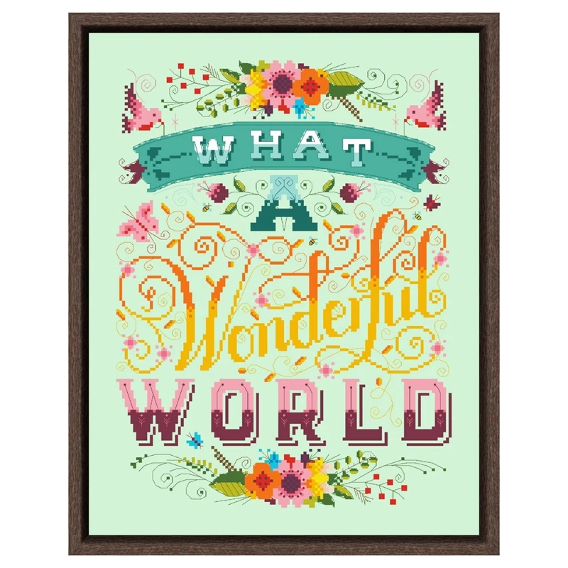 What a wonderful world cross stitch kit word design 18ct 14ct 11ct light green canvas stitching embroidery DIY wall home decor
