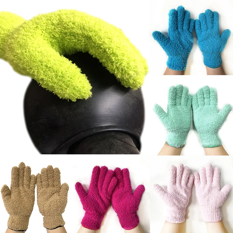 

1Pcs Cleaning Gloves Microfiber Coral Fleece Car Grooming Gloves Solid Color Five Finger Dust Removal Housework Absorbent Gloves