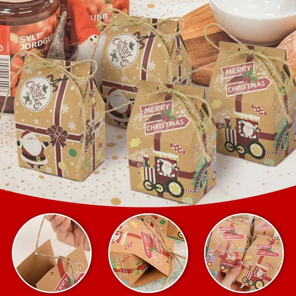 

30pcs/pack Christmas New Candy Box Kraft Paper Candy Year House New Santa Xmas Party Navidad Box Cartoon Claus Decoration B Q4Y0