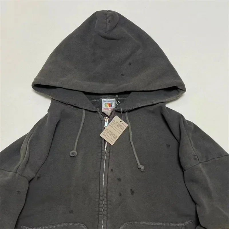 Черные Мытые куртки в стиле Св. Майкла 24ss 1:1 высококачественные женские худи на