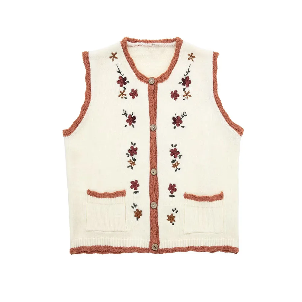 

BER&OYS&ZA2022 Fall women's fashion single-row buttons-style everything embroidered flower waistcoat
