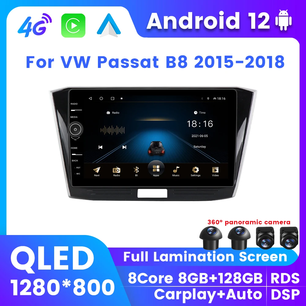 QLED 8 + 128G Android 12 для VW Volkswagen Passat B8 2015-2018 автомобильное радио-навигация DSP RDS стерео радио GPS беспроводной Carplay 2Din