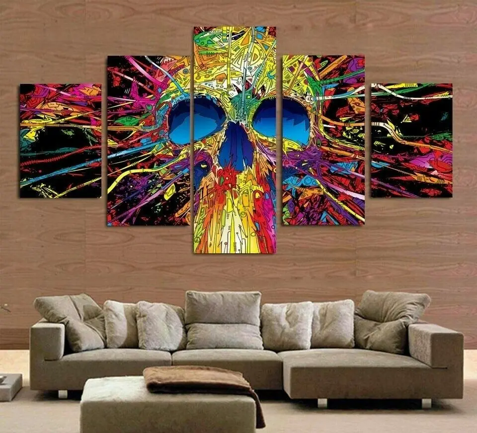 

Abstract Colorful Skull Painting 5 Panel Canvas Print Wall Art Home Decoration Pictures No Framed Poster 5 Piece Paintings