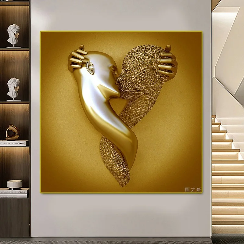 

Nordic Couple Metal Figure Statue Canvas Painting Wall Art Modern Lover Sculpture Poster Printing Living Room Home Decoration