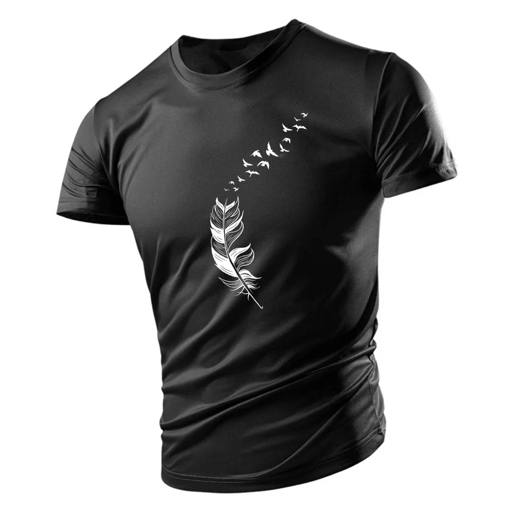 

Summer Casual Sports Style 2d Vintage Feather Print Men'S Round Neck Short Sleeve Loose Comfortable T-Shirt Breathable