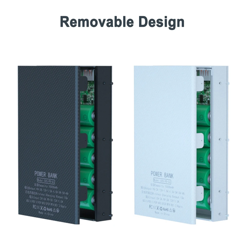 Фото 5*18650 аккумулятор Power Bank чехол беспроводная быстрая зарядка поддержка плоская головка аккумулятор DIY съемный корпус без батареи №4