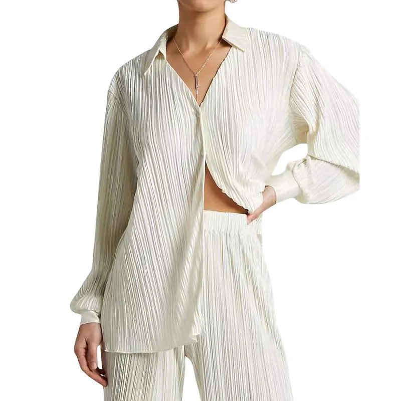 

Women's Pants Sets y2k Clothes Fall 2022 Lapel Collar V-Neck Long Sleeve Ruched T-shirts Elastic Full-Length Pants Women's Suit