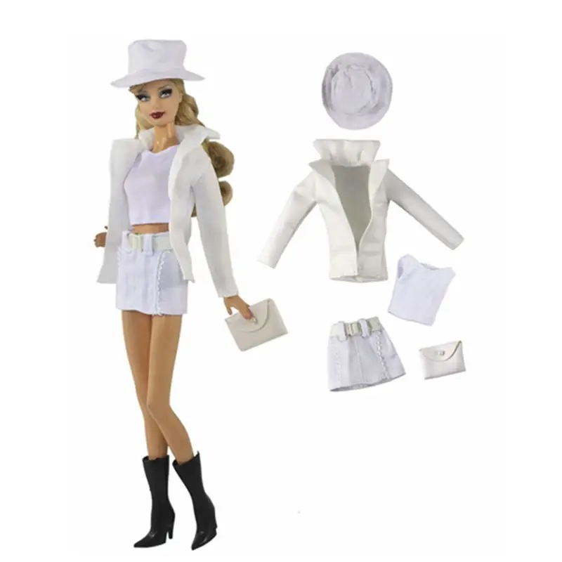 

11.5" White Coat Jacket Tank Top Skirt Hat 1/6 BJD Doll Clothes For Barbie Outfits Set For Barbie Dollhouse Accessories Girl Toy