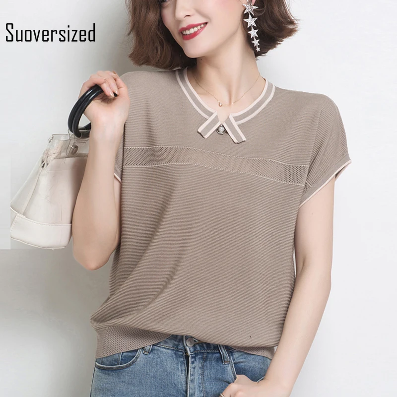 

Женская Летняя трикотажная футболка с винтовой нитью, свободного покроя