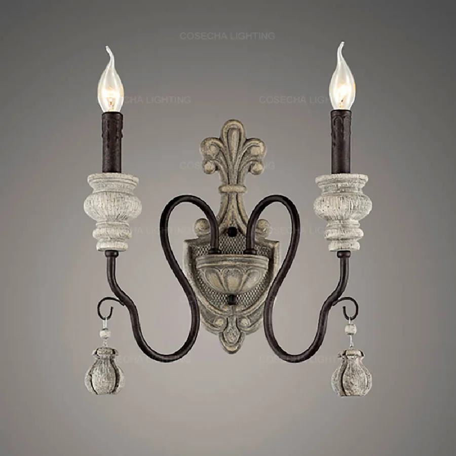 

Vintage wood wall lamps with rustic iron retro wall sconce french american style bedroom bedside corridor foyer hallway lighting
