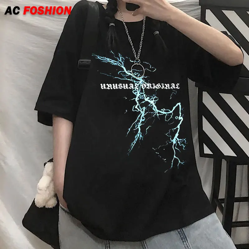 

2022 Men's T-shirt Lightning Letter Hip Hop Streetwear T-shirt Oversized Hiphop Loose T-shirt Summer Short Sleeve Unisex T-shirt