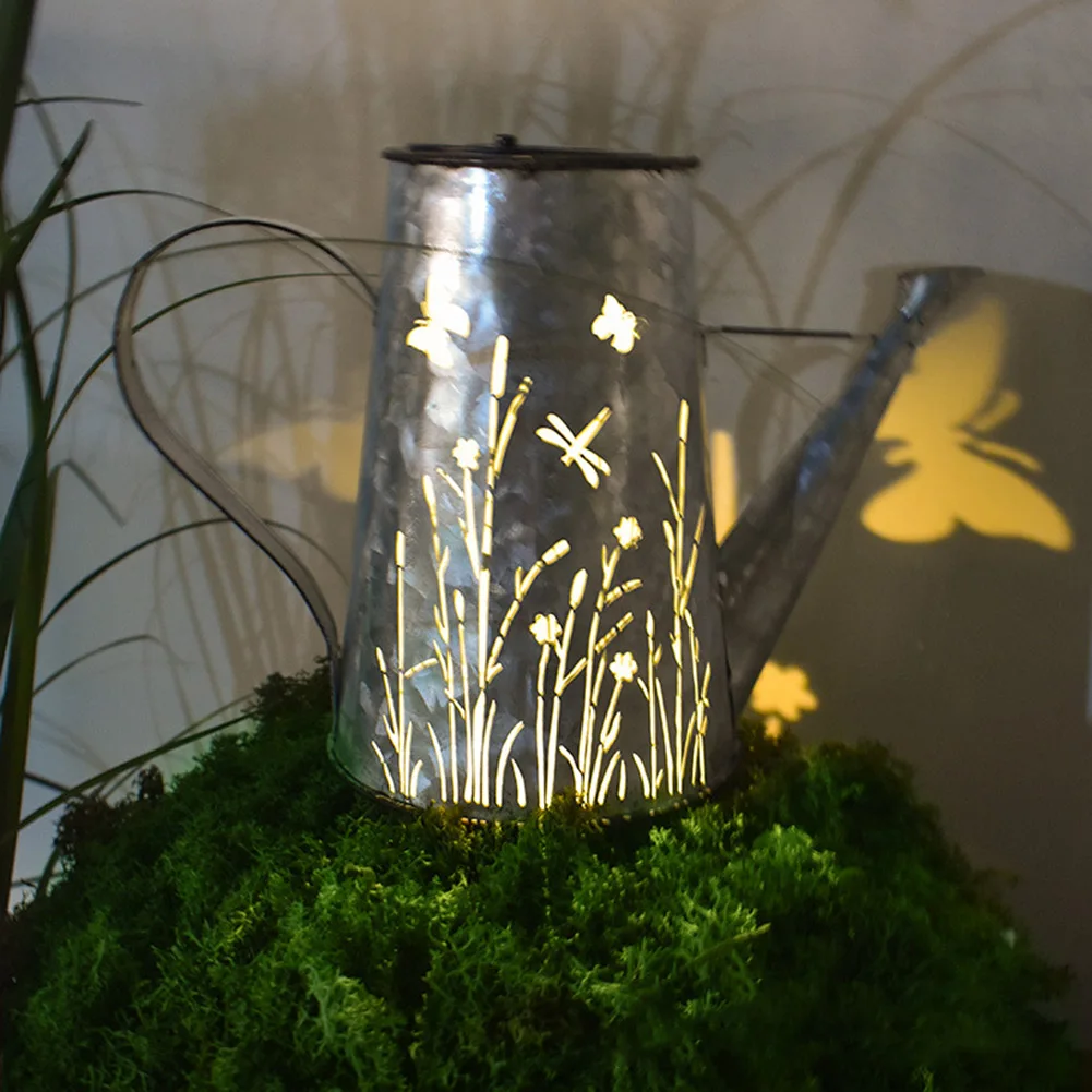 

Solar Wrought Hollow Iron Bucket Lantern Lamp Retro Kettle Outdoor Gardens Backyards Driveways Paths Decorative Light