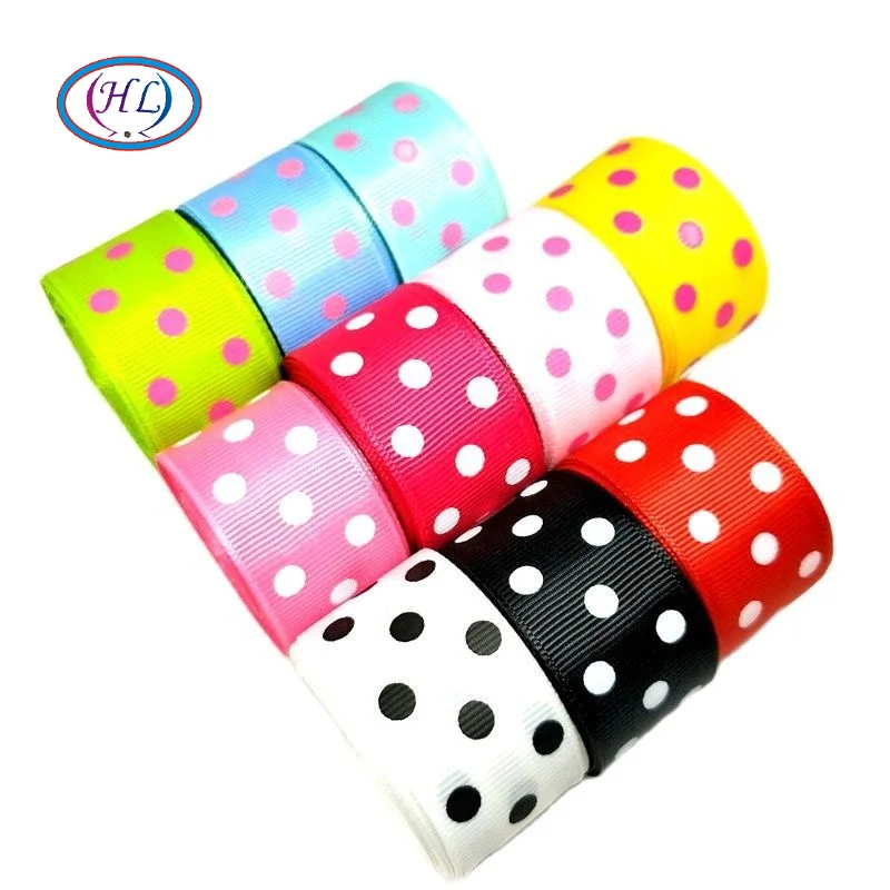 

HL 1" Printed Dots Grosgrain Ribbons 5 Meters/lot For Making Bows Head Jewelry Accessories Wedding Decorative Gift Box Wrapping