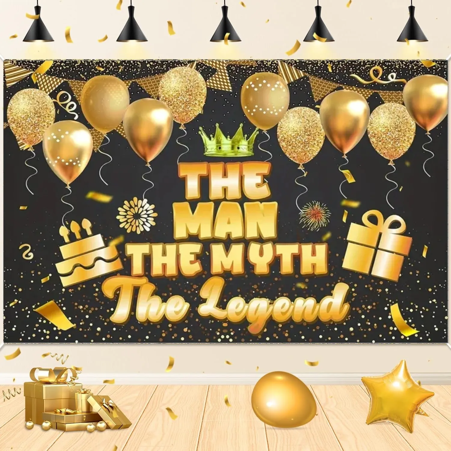 1 Шт. Блестящий Баннер Из Черного Золота Для Мужчин День Рождения Празднование На