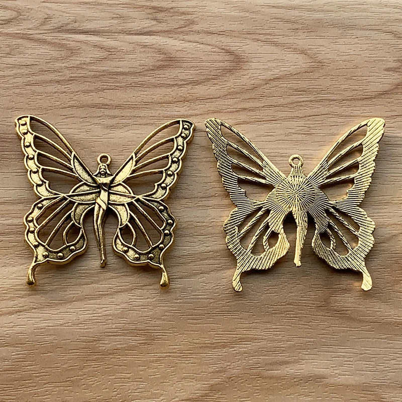 

2 Pieces Tibetan Gold Color Large Goddess Nouveau Butterfly Fairy Charms Pendants for Necklace Jewellery Making Findings