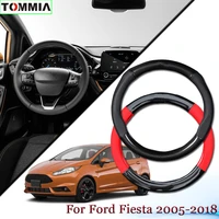 15inch black carbon fiber anti slip leather car steering wheel cover for ford fiesta car interior accessories