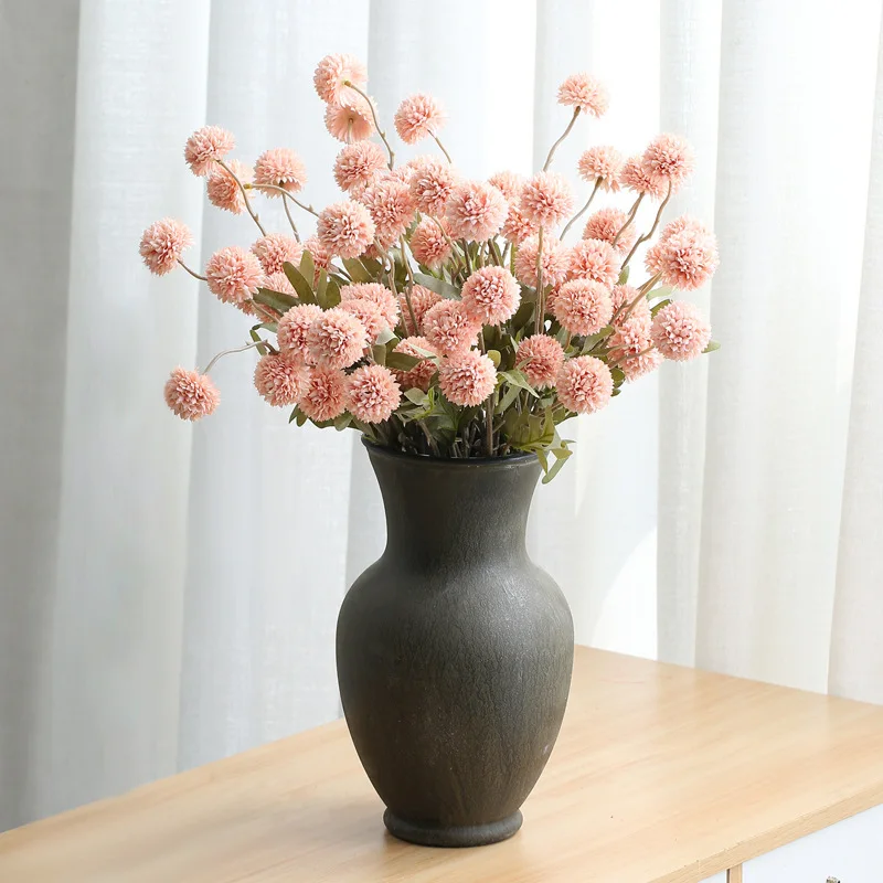 

5 Heads DIY Silk Dandelion Flower Ball Chrysanthemum Artificial Flowers Long Branch for Home Wedding Decorations Fake Flowers
