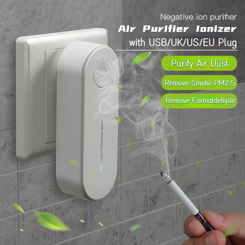

Mini Negative Ion Air Purifier Ionizer USB EU US UK Wall Plug Dust Formaldehyde Home Smoke Removal Toilet Office Room Deodorizer