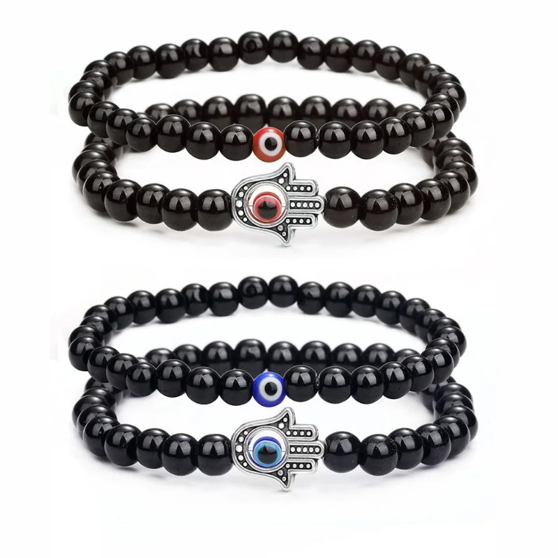 

10pcs 6mm Black White Beads Bracelet Set Blue Evil Eyes Lucky Couple Turkish Eye Women Bangle Charm Jewelry