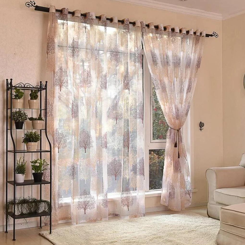 

Curtain Panel Window Floral Tulle Curtain Bedroom Voile Drape Panel Home Office Hotel Room Supplies