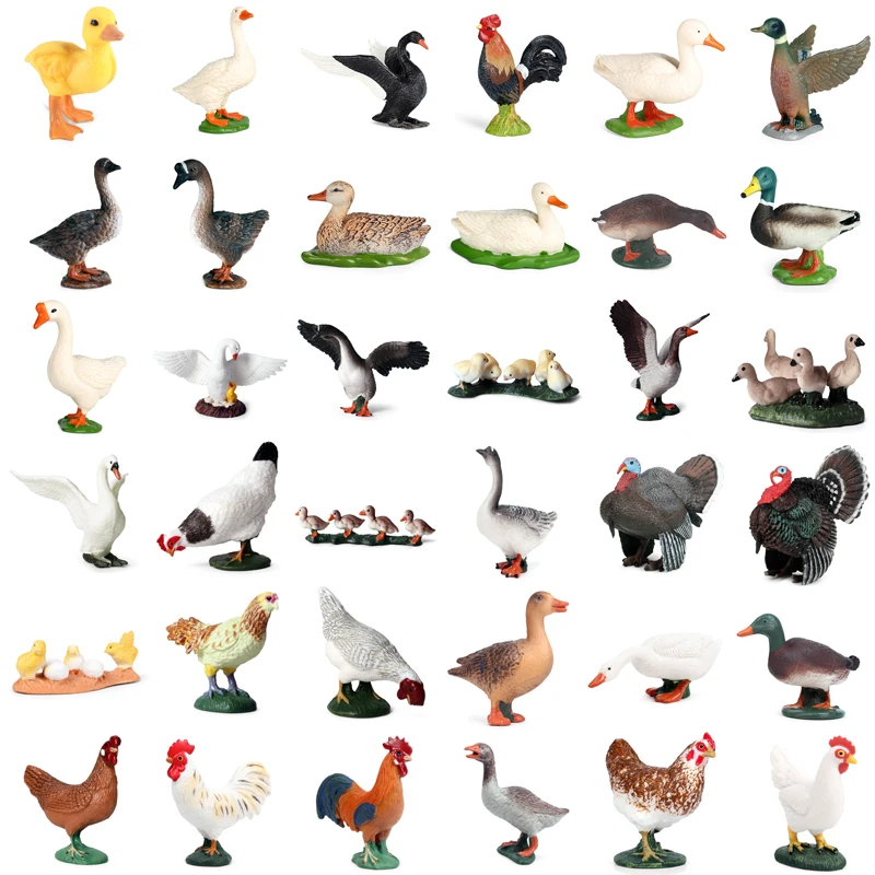 

Simulation Farm Poultry Animal Model Chicken Fowl Duck Goose Rooster Action Figures Plastic Mini Figurines Farm Series Kids Toys