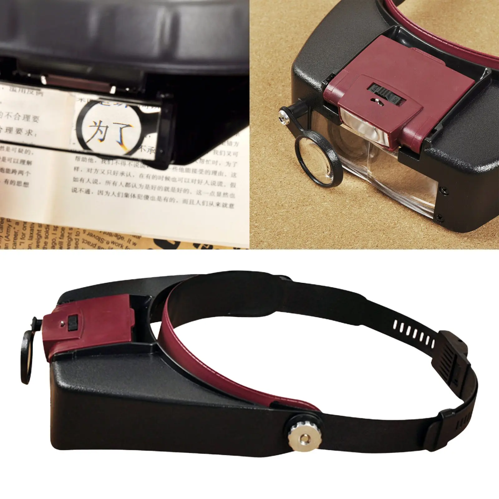 

ABS 1.5X 3X 6.5X 8X Magnifying Glass Lens LED Light Lamp Visor Head Loupe Jeweler Headband Magnifier 250*200*50mm