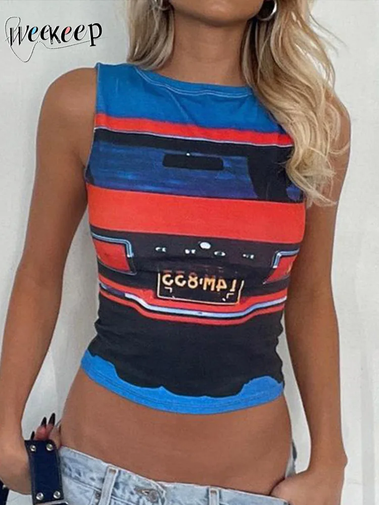 

Weekeep/2023 летний укороченный топ в полоску без рукавов, Тонкий Повседневный Топ на бретелях, 90s, Harajuku, уличная одежда, Женский мини-жилет y2k эсте...