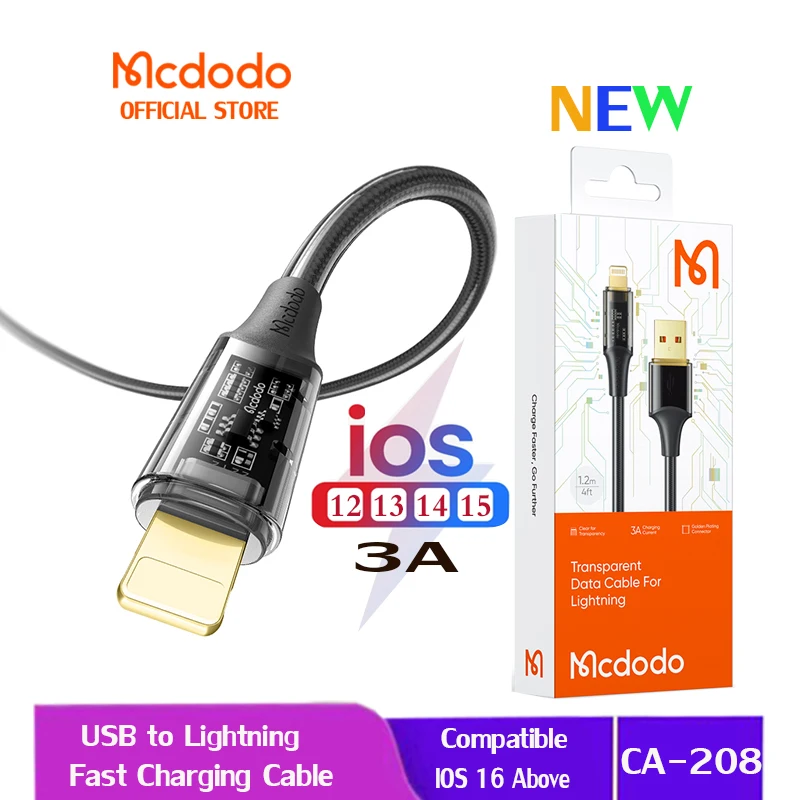 

Mcdodo USB to Lightning 3A Fast Charge Cable For iPhone 14 13 Pro Max 12 11 Xr 8 7 6 iPad Air Pods Pro CA-208