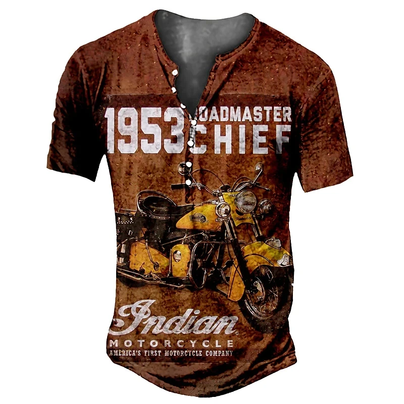 

Vintage Button V-neck Motorcycle Henley Shirt 3d Men's Short Sleeve T Shirt For Men Oversized Tops Tee Shirt Men Punk Streetwear