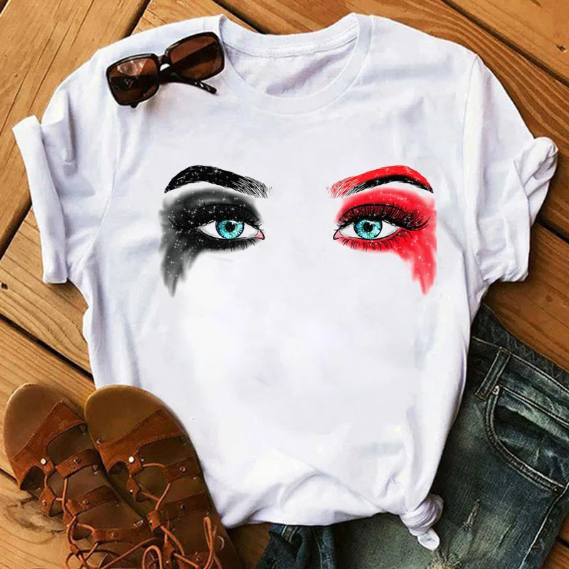 

Colorful Eyelash Eyes Lip Print Women T Shirt Short Sleeve O Neck Loose Women Tshirt Ladies Tee Shirt Tops Camisetas Mujer