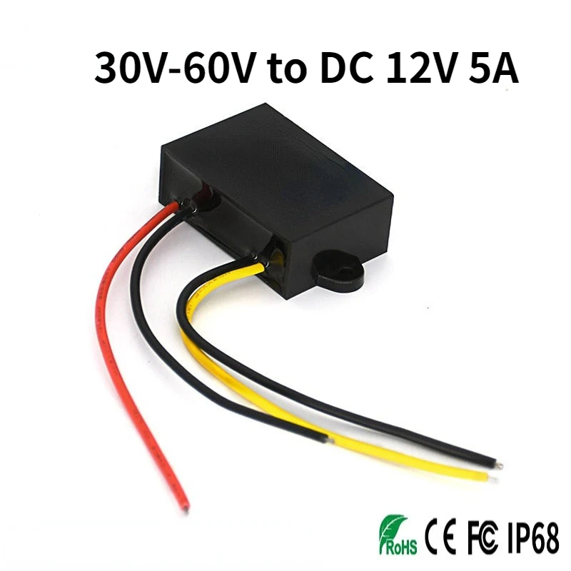 

DC Converter DC 36V 48V 30V-60V to DC 12V 5A Car Power Converter Shockproof Dustproof Suitable for Car Audio Monitoring