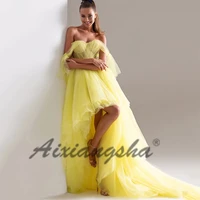 aixiangsha yellow tiered prom dress sleeveless sweetheart party gowns off the shoulder formal party gowns fashions outfits