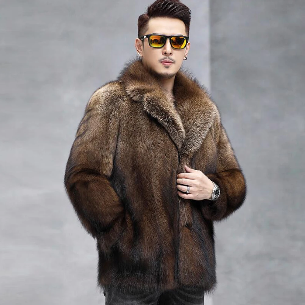 Denny &amp Dora Мужская норковая куртка с воротником из меха коричневое повседневное