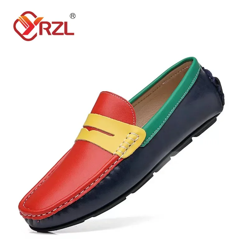 

YRZL Loafers Men Handmade Genuine Leather Shoes Casual Driving Flats Slip on Moccasins Men Mixed Colors Size 48 Mens Shoes