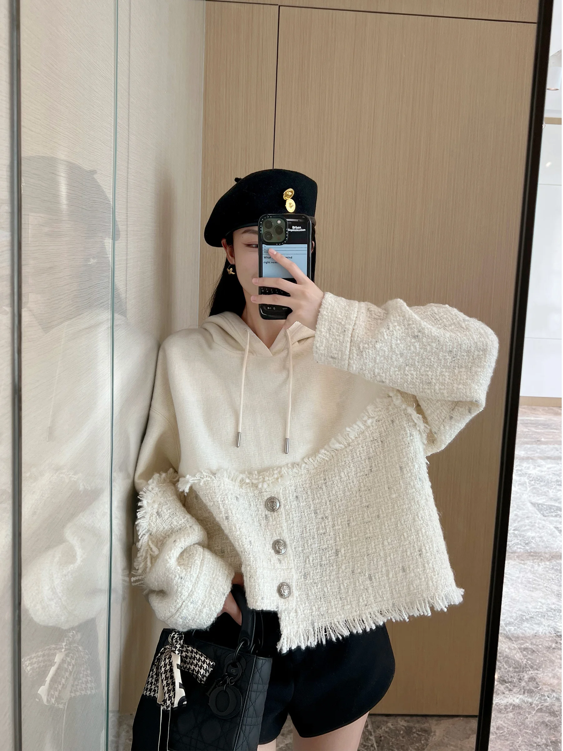 

Xiaojingjia's Same Style Small Designer Xiaoxiangfeng Spliced Sweater Women's Spring High Grade Loose Short Top Personality