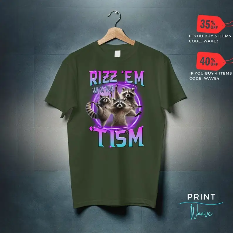 Забавная рубашка Rizz Em With The Tism Raccoon Trash Panda забавная WRizz Stupid Sarcastic Rizzem Autism