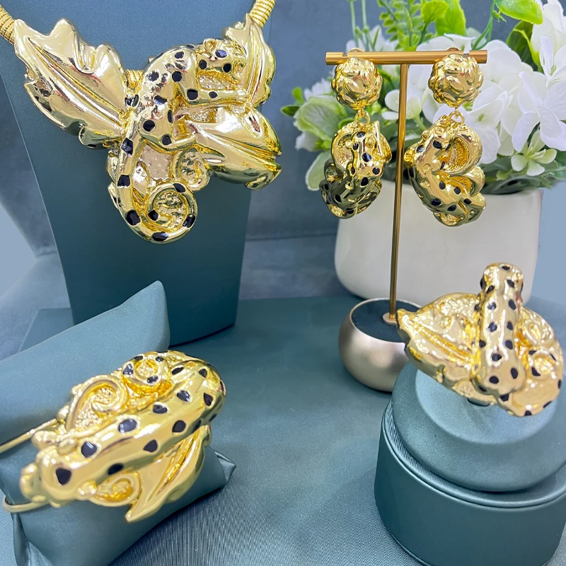 

24K Nigerian Jewelry Set for Women Dubai Gold color Colored Zircon Pendant Wedding African Necklace Earrings Bracelet Adjustable