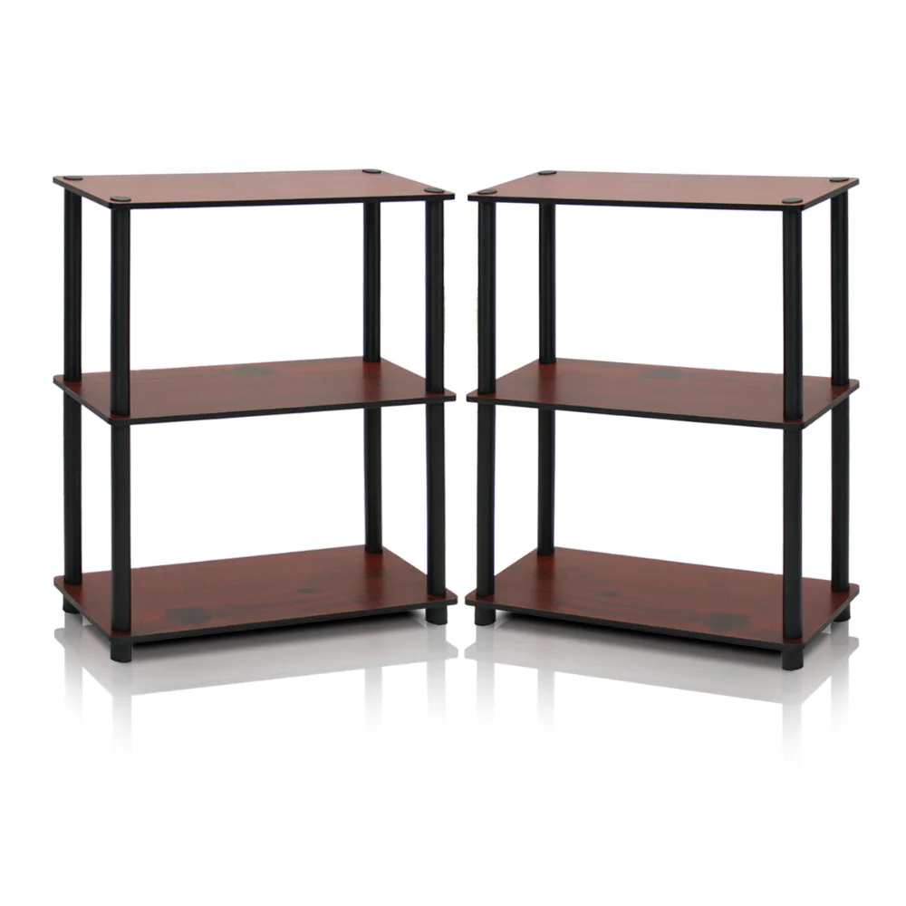 

Furinno Turn-N-Tube 3-Tier Compact Multipurpose Shelf Display Rack, Dark Cherry/Black, Set of 2