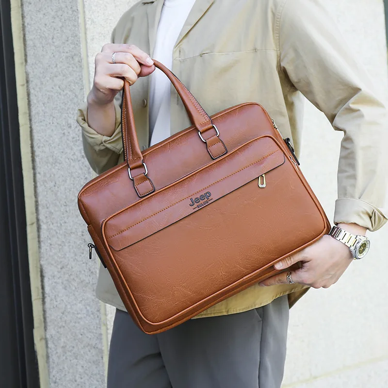 Leather Executive Briefcase For Men Cross Handbag Macbook Laptop Document Folder Shoulder Business Messenger Crossbody Side Bag