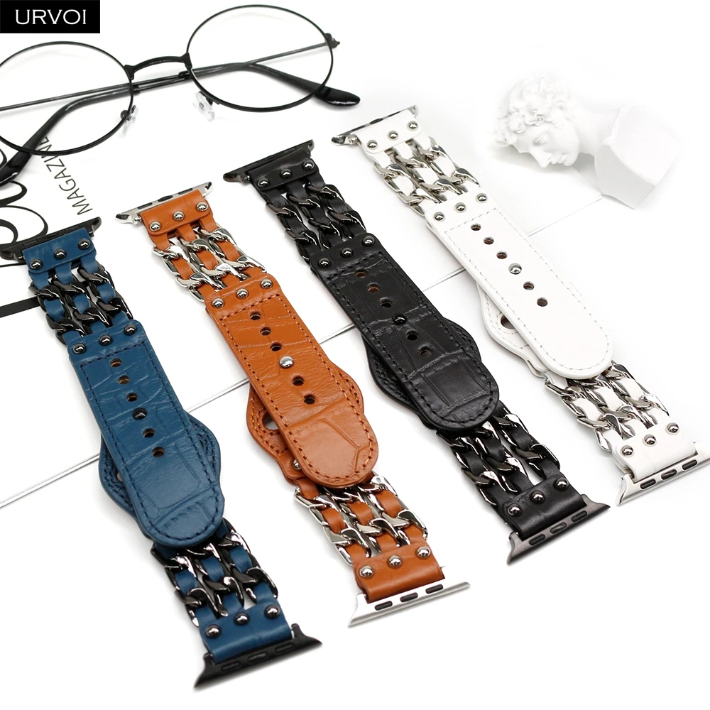 Ремешок URVOI для Apple Watch ultra series 8 7 6 SE5432 ремешок из натуральной кожи iWatch дизайнерский