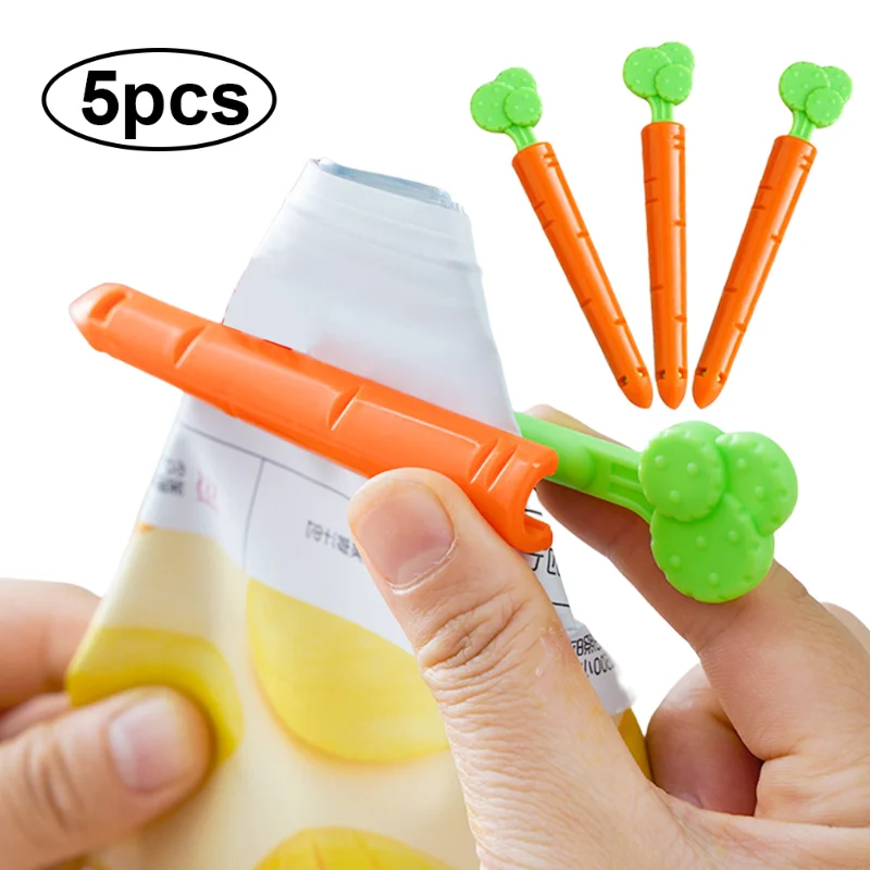 

5pcs Portable Bag Clips Food Snack Bag Sealing Clamps Food Fresh Keep Organizer Carrot Shape Sealing Clips Kitchen Storage Tools