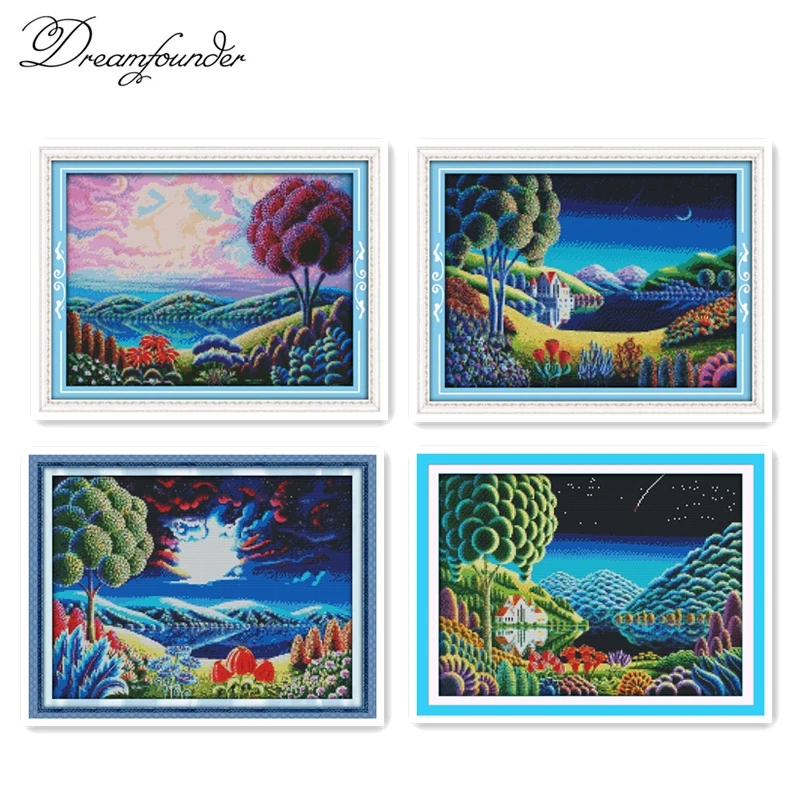 

Fantastic scenery cross stitch kit aida 14ct 11ct count printed canvas stitches embroidery DIY handmade needlework