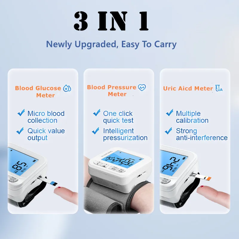 Sinocare 3 в 1 комплект глюкометра сфигмоманометр измеритель уровня глюкозы и мочевой
